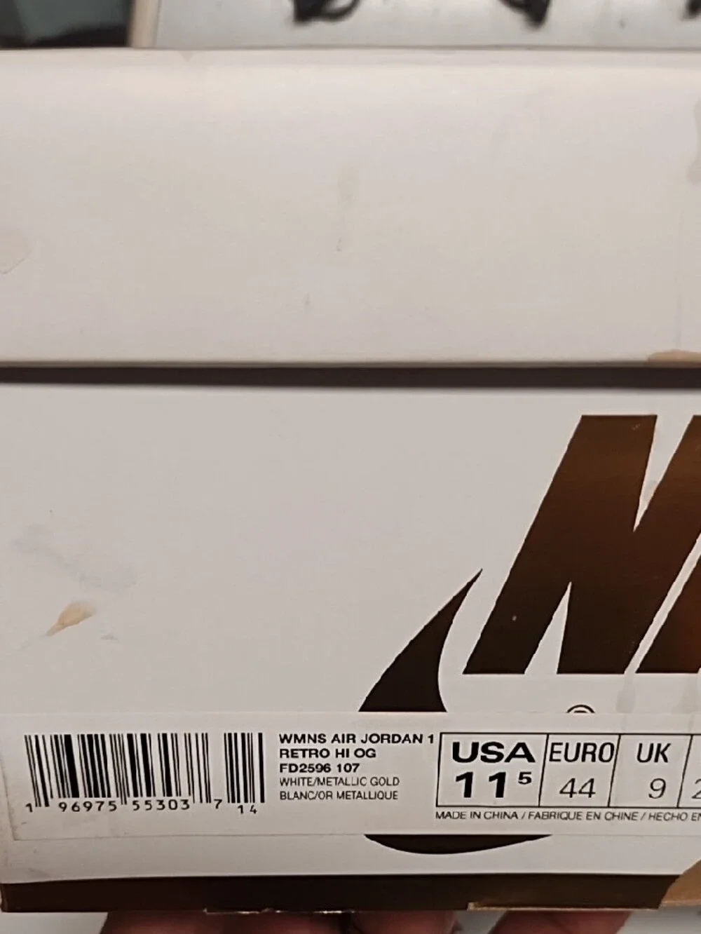 Jordan 1 Retro OG High| Size 11.5 (Women)/ 10 (Men) | Metallic Gold, White